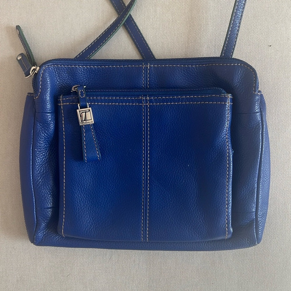 Tignanello Blue Leather Crossbody Shoulder Bag